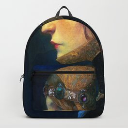 Head of a Lady in Medieval Costume by Lucien Victor Guirand de Scevola (c.1900) Backpack | Kingarthur, Antique, Vintage, Joanofarc, Painting, Victorian, Costume, Old, Fantasy, Ladyofthelake 