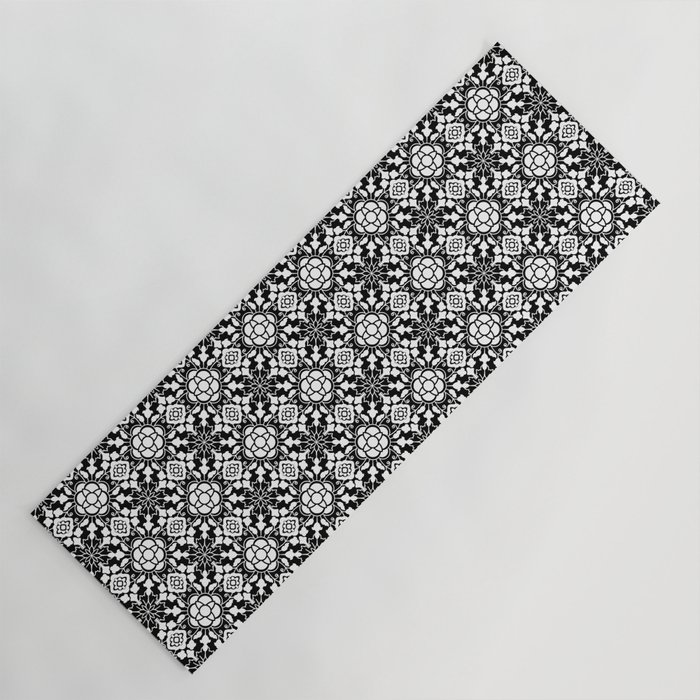 Floral Moroccan Tile, Black and White Yoga Mat