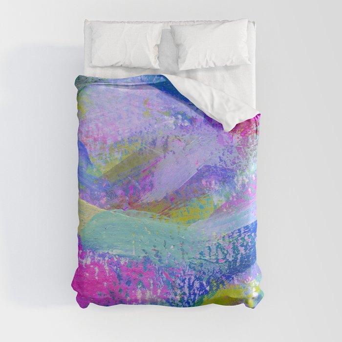 Vaporwave Abstract Brush Strokes - Blue, Teal, Green, Magenta and Purple Duvet Cover