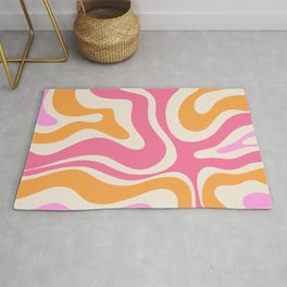 Retro Modern Liquid Swirl Abstract Pattern Pink Orange Cream Area & Throw Rug