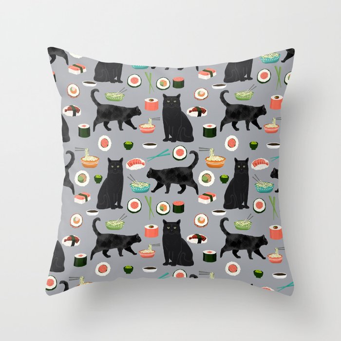 Black Cat Sushi Cat Lover Pet Gifts Cute Cats Throw Pillow By