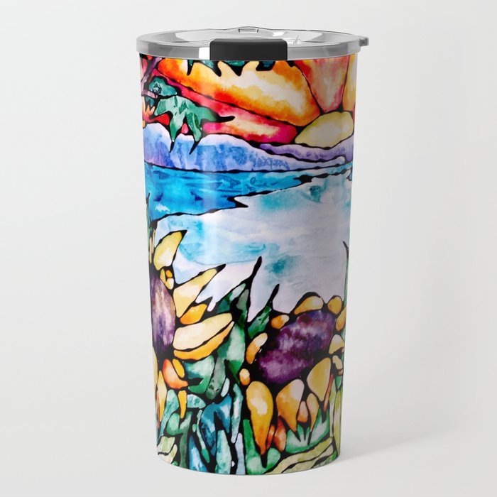 Summer Sunflowers - Stained Glass Watercolor Travel Mug