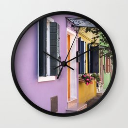 Colourful Purple Houses Burano Venice Italy Wall Clock