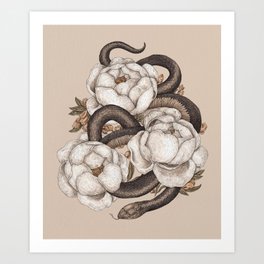 Snake and Peonies Art Print