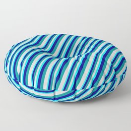 [ Thumbnail: Aqua, Blue, Dark Cyan, and Light Gray Colored Lined/Striped Pattern Floor Pillow ]