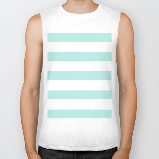 Aqua blue and White stripes lines - horizontal on #Society6 Biker Tank