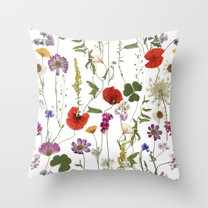 Pressed And Dried Midsummer Wildflowers Meadow Throw Pillow