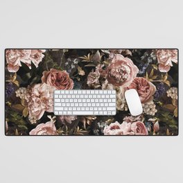 Vintage & Shabby Chic- Real Roses And Peonies Lush Midnight Flowers Botanical Garden Desk Mat
