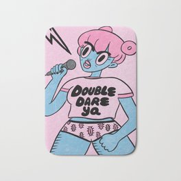 Double Dare Ya! Bath Mat | Angry, Digital, Strong, Drawing, Feminist, Female, Positive, Girl, Pink, Feminine 