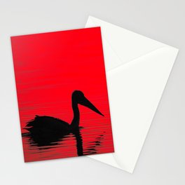 A pelican silhouette, red dawn - landscape Stationery Cards