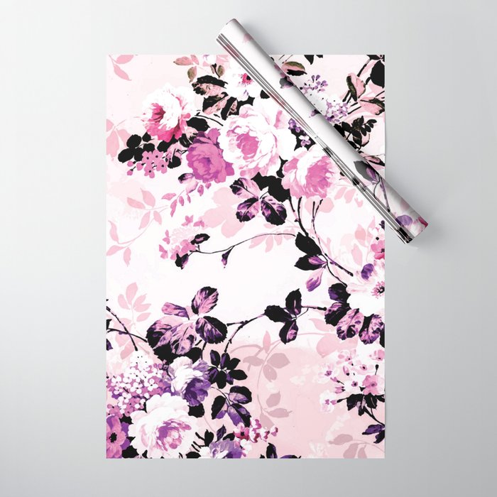 Modern blush pink black watercolor country floral Wrapping Paper