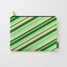 [ Thumbnail: Dark Green, Green, and Beige Colored Stripes Pattern Carry-All Pouch ]