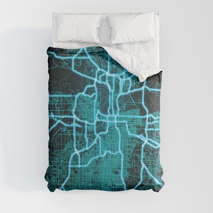 Kansas City, MO, USA, Blue, White, Neon, Glow, City, Map Comforter