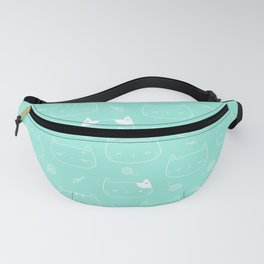 Seafoam and White Doodle Kitten Faces Pattern Fanny Pack