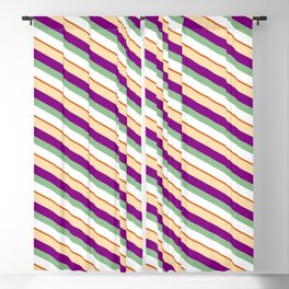 [ Thumbnail: Colorful Tan, Purple, Dark Sea Green, White, and Chocolate Colored Lines/Stripes Pattern Blackout Curtain ]