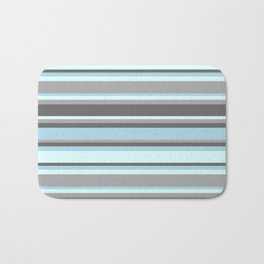 [ Thumbnail: Dark Gray, Dim Gray, Light Blue & Light Cyan Colored Stripes Pattern Bath Mat ]