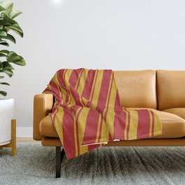 [ Thumbnail: Goldenrod & Red Colored Lined Pattern Throw Blanket ]