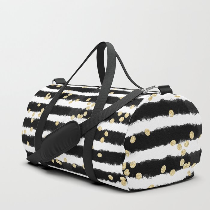Modern Black Watercolor Stripes Chic Gold Confetti Duffle Bag By Modern Black Watercolor Stripes Chic Gold Confetti Duffle Bag