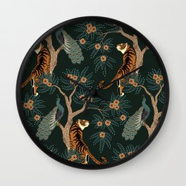 Vintage tiger and peacock Wall Clock | Vintage, Street Art, Fashion, Xmas, Tiger, Flower, Green, Abstract, Leaves, Floral 