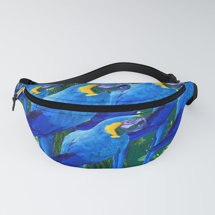 BLUE MACAWS IN GREEN JUNGLE PATTERNS ART Fanny Pack