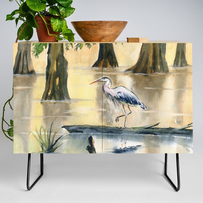 Great Blue Heron On The Bayou  Credenza
