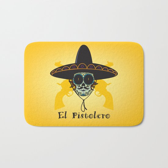 El Pistolero.Mexican sugar skull Bath Mat