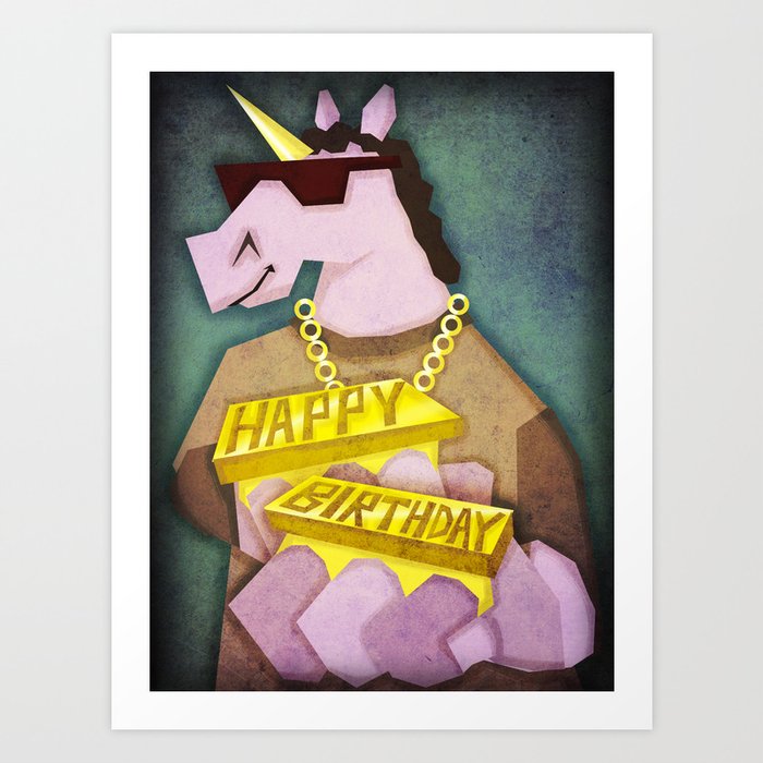 Happy Birthday Bling Unicorn Art Print