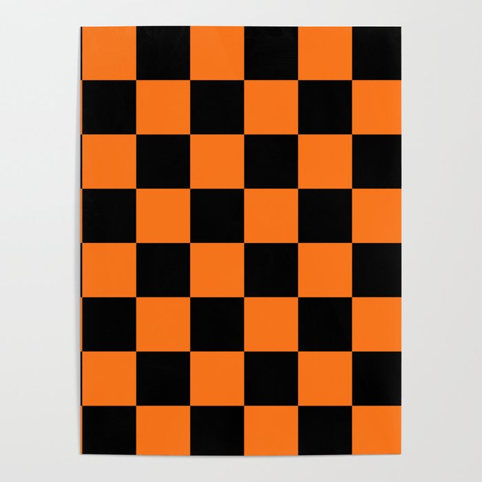 Halloween Orange and Black Checkerboard Pattern LG Poster