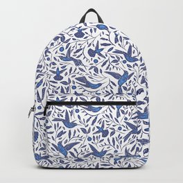 Delft Blue Humming Birds & Leaves Pattern Backpack