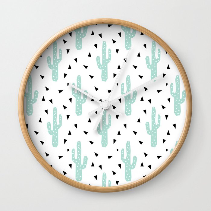 Cactus - modern minimal pattern print triangles geometric trendy hipster coachella festival  Wall Clock