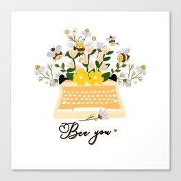 Bee You Typewriter Wildflowers Design Canvas Print