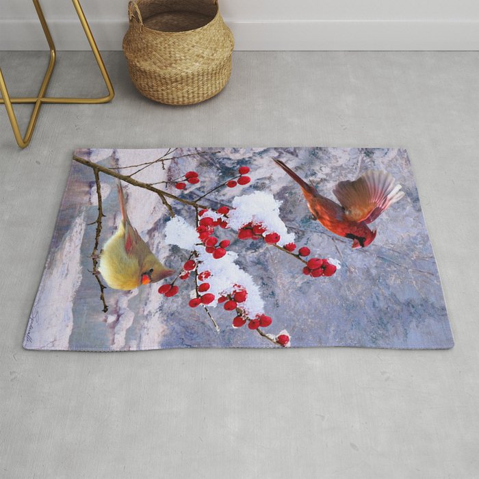 Red Birds of Christmas Rug