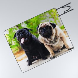 Funny Face Pug Dogfunny Dog Playing Picnic Blanket