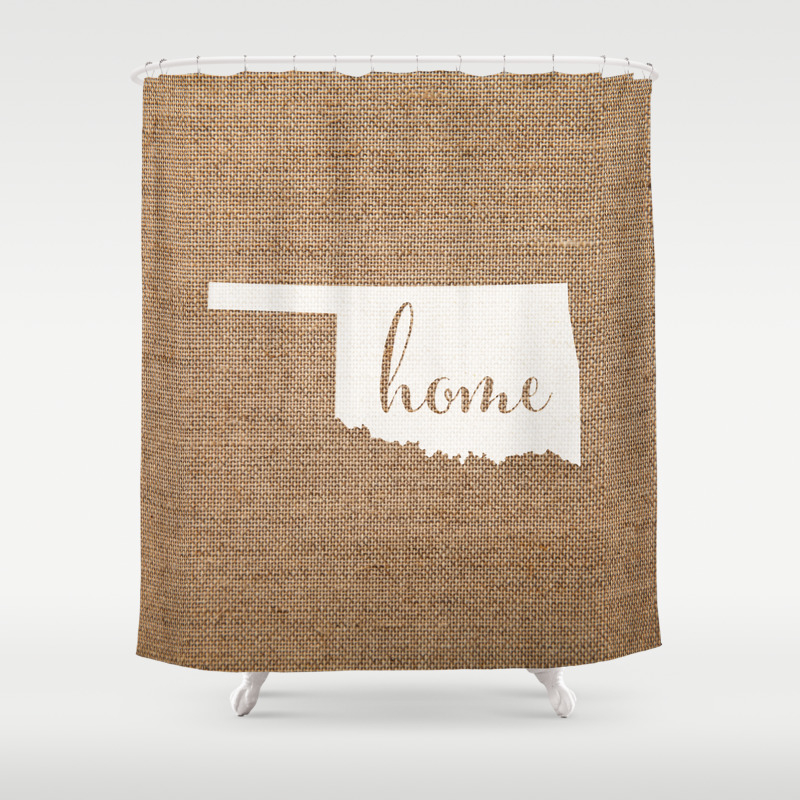 Oklahoma Is Home White On Burlap Shower Curtain By