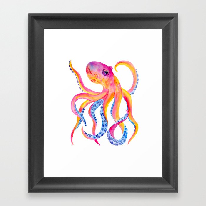 Watercolor Octopus - Ocean Animal Painting Framed Art Print