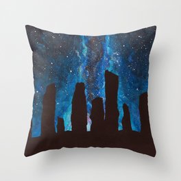 Outlander Craigh Na Dun Standing Stones Watercolor Painting with milky way galaxy Throw Pillow