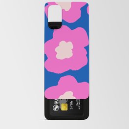 Large Pop-Art Retro Flowers in Pink on Blue Background  Android Card Case