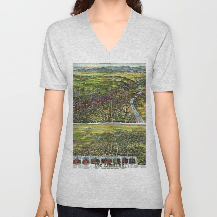 Los Angeles-California-United States-1894 vintage pictorial map-pictorial illustration-drawing V Neck T Shirt