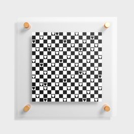 Checkered hearts black and white Floating Acrylic Print