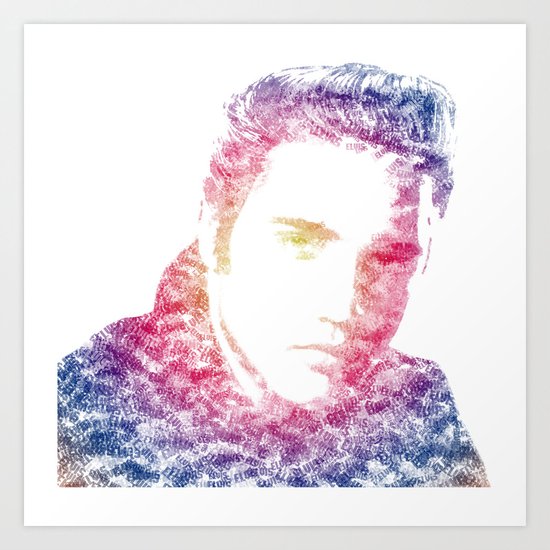 Elvis Presley Text Portrait (color gradient) Art Print