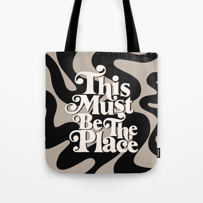 This Must Be The Place - 70s, Vintage, Retro, Abstract Pattern (Black & Beige) Tote Bag