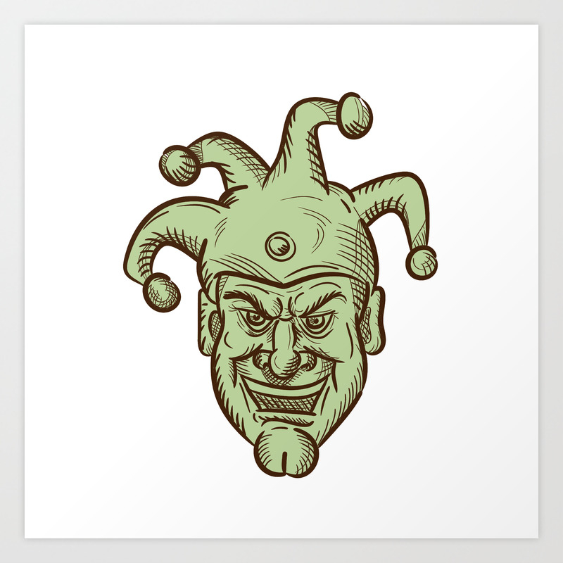 Demented Medieval Court Jester Drawing Art Print By Patrimonio Society6