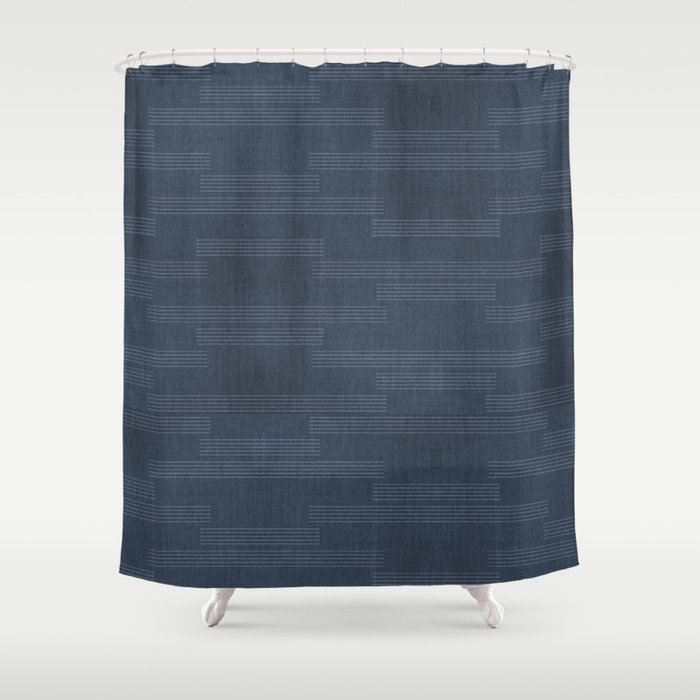 Minimal Striped Pattern, Navy Blue Shower Curtain