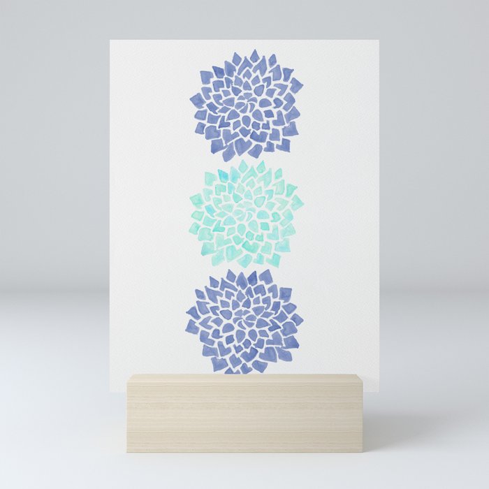 Dahlia Burst Mint and Blue Mini Art Print