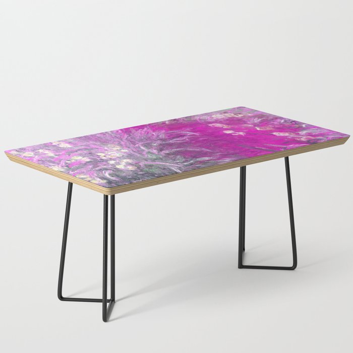 The Path through the Irises floral iris landscape painting by Claude Monet in alternate lavender pink Coffee Table
