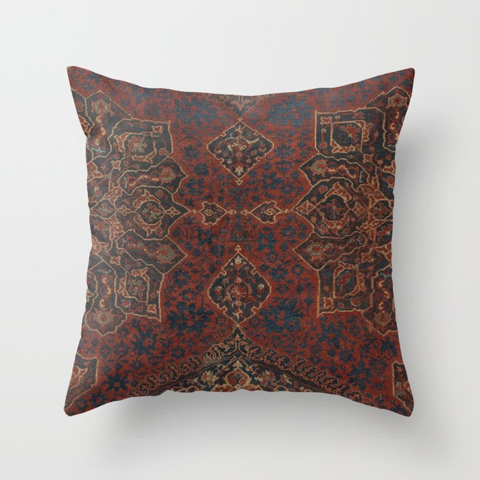 Boho Chic Dark V // 17th Century Colorful Medallion Red Blue Green Brown Ornate Accent Rug Pattern Throw Pillow