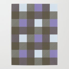 Cute Colorful Large Plaid (Very Peri \White Blue \Very Dark Green) Poster