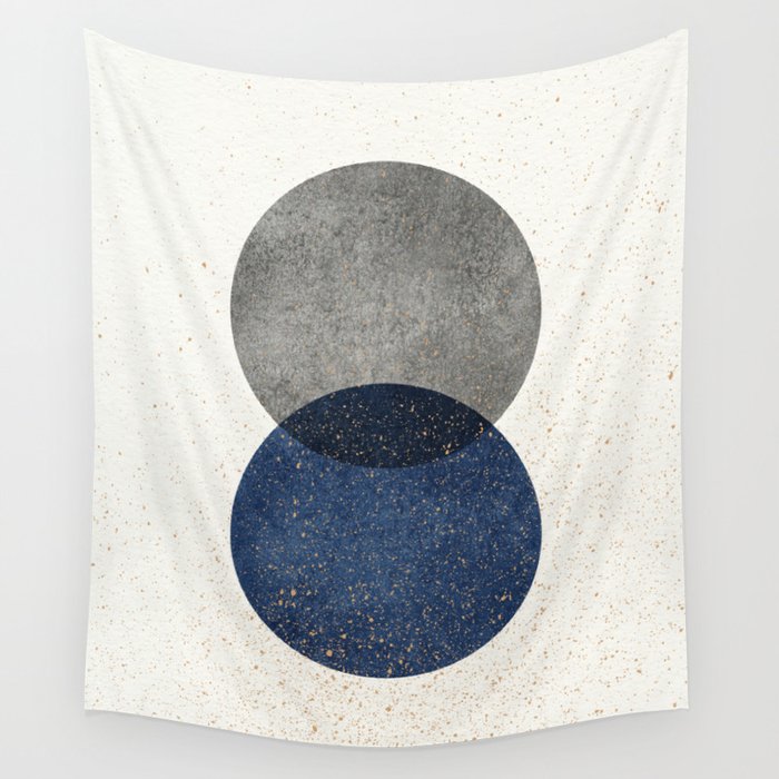 Circle Abstract - Grey Navy Texture Wall Tapestry