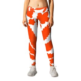 Mid-Century Modern Cannabis And Flowers Red Leggings