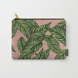 Forest green coral pink glitter tropical foliage Carry-All Pouch